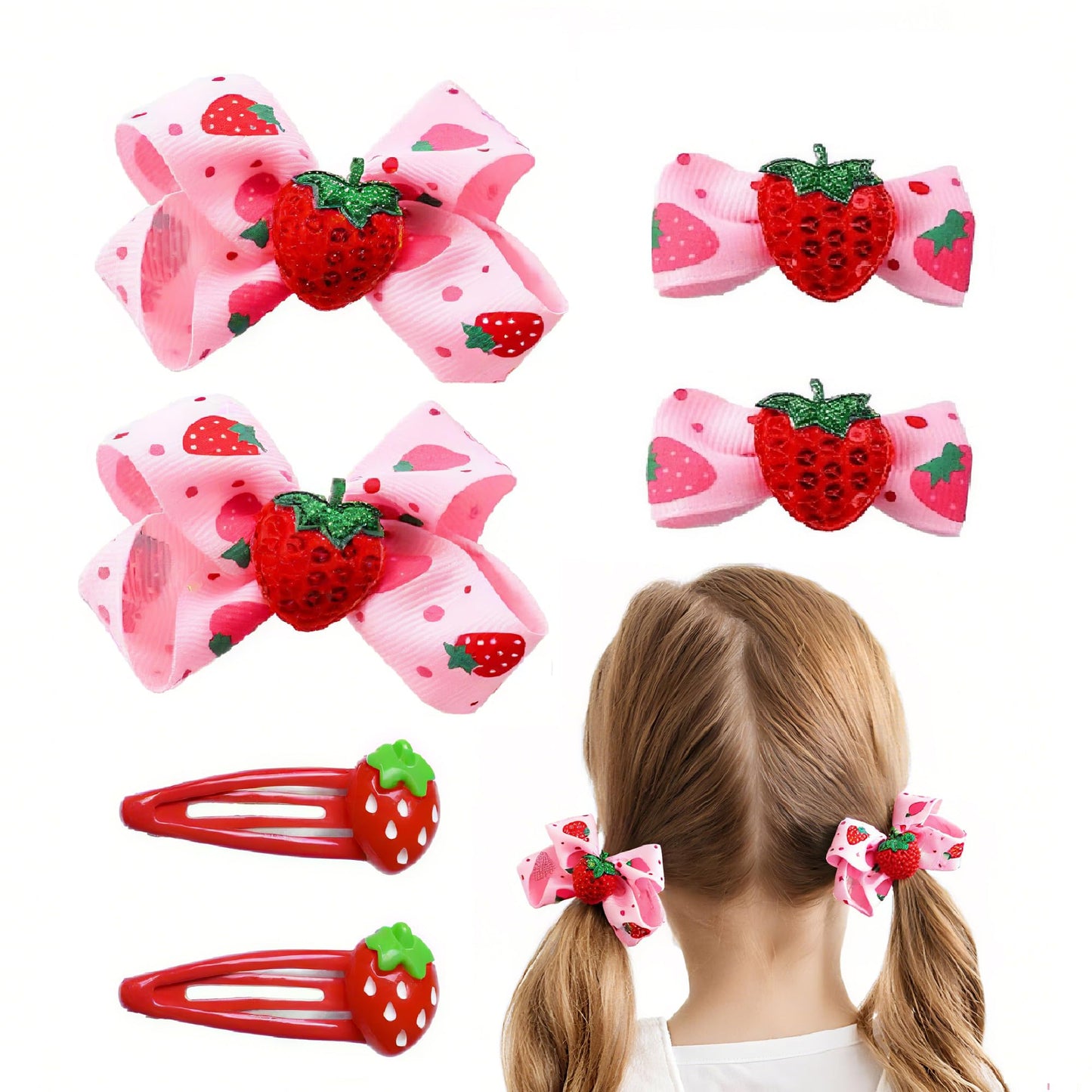 ZANWELL 6Pcs Strawberry Hair Clips Strawberry Hair Accessories for Girls - Pink Hair Bows Fruit Hair Barrettes, Allergen-Free Metal, Non-Slip Girl Hair Bows for Toddlers Kids and Teens Gifts