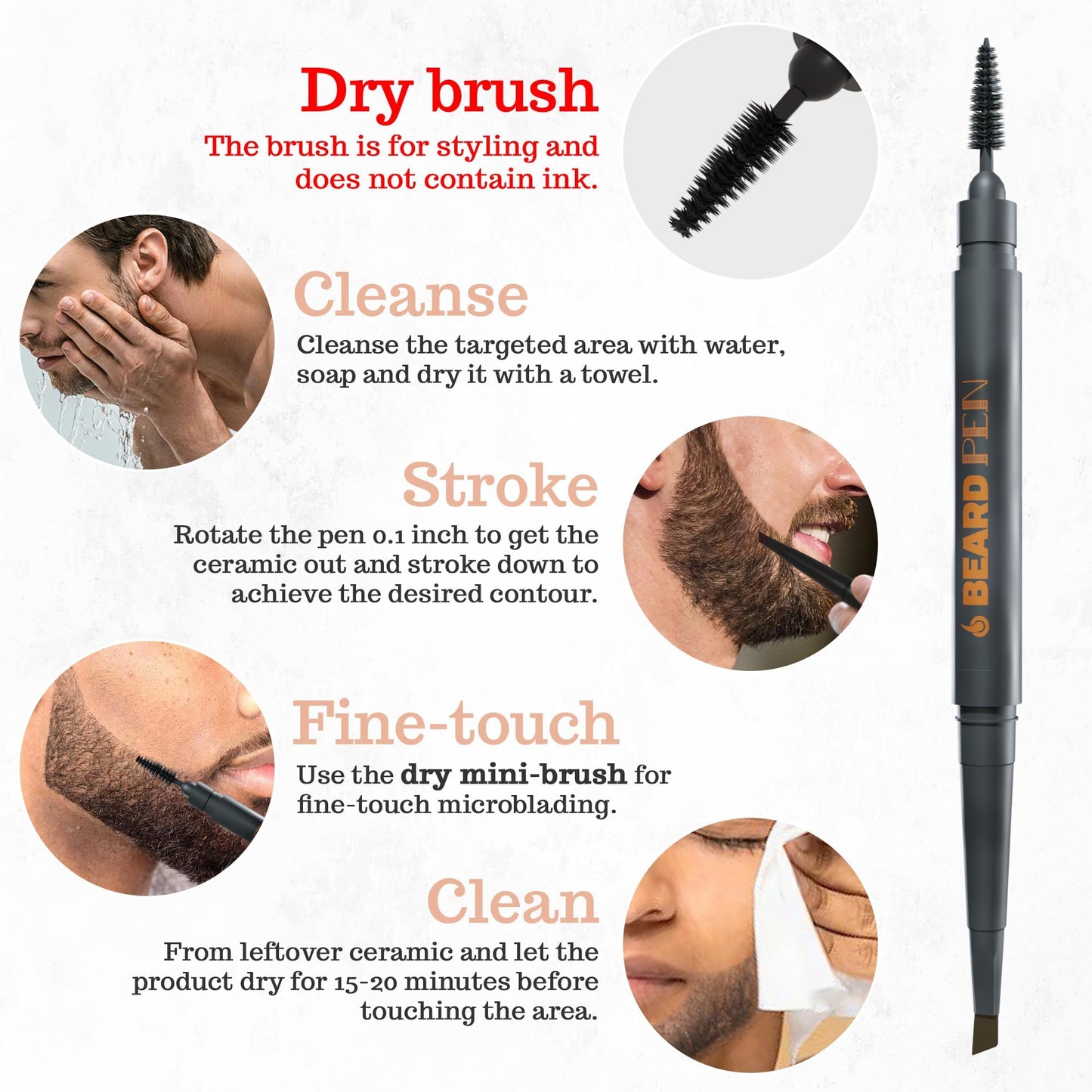 Beard Pen Filler for Men - Barber Styling Grooming Pencil - Waterproof, Sweat Proof, Long Lasting Solution with Natural Finish - Cover Beard and Scalp Patches in Seconds - Medium Brown 1 Pack