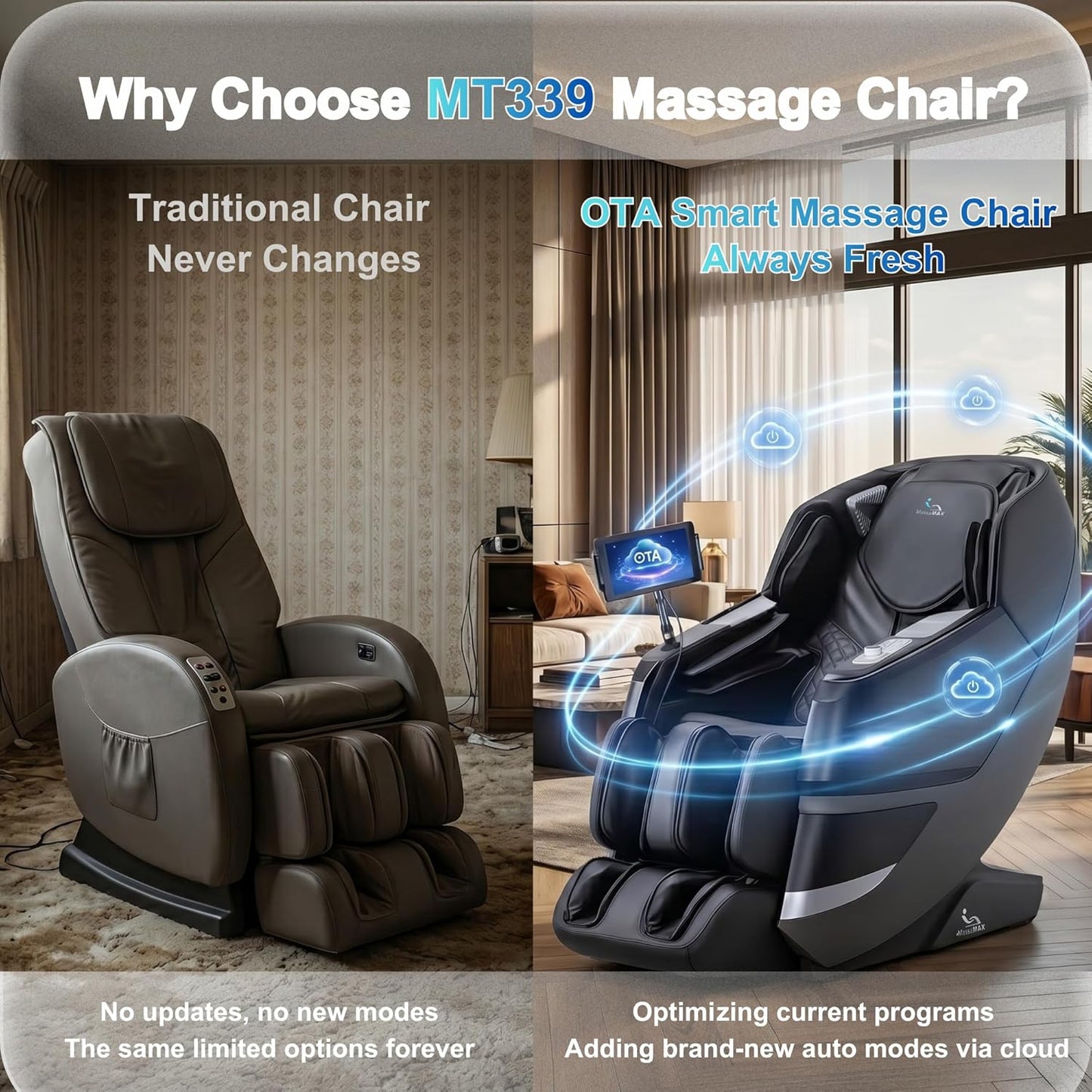 MassaMAX 4D Massage Chair - Full Body Recliner with OTA Cloud Tech, 27 Auto Modes | AI Voice Control, Zero Gravity, Heating