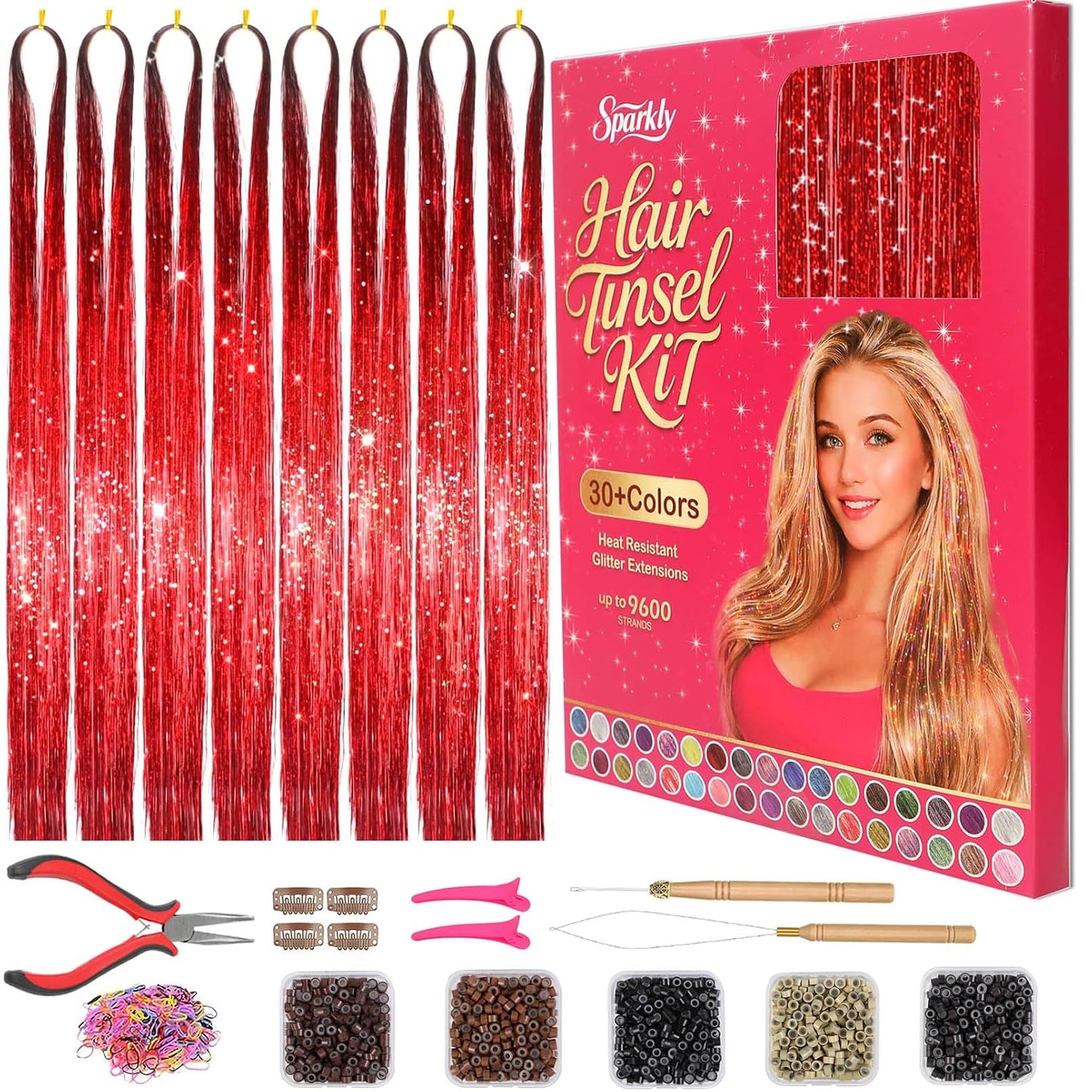 Rainbow Holographic Hair Tinsel Kit - 3200+ Strands of Easy DIY Glitter Extensions | 48" Heat Resistant for Parties & Festivals