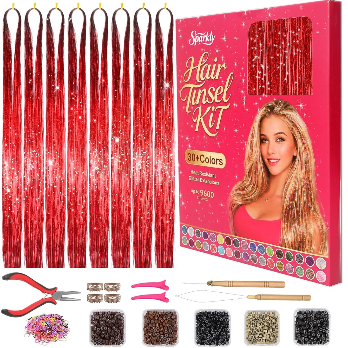 Hair Tinsel Kit - 3200+ Strands Silver Holographic Fairy Hair | 48" Heat Resistant Glitter Extensions for Easy DIY Fun