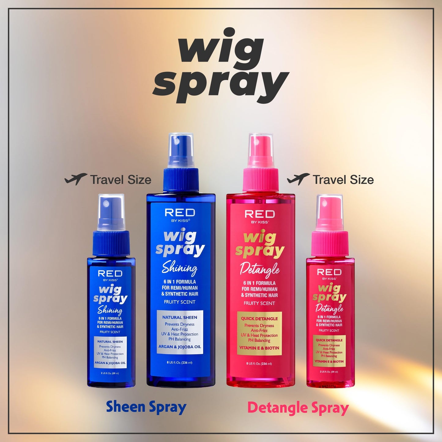 Red by Kiss Wig Spray, Extra Shine & Detangling Control for Remy, Human, Synthetic Hair, UV & Heat Protection, PH Balance & Long-Lasting Fragrance (2oz, Detangling)