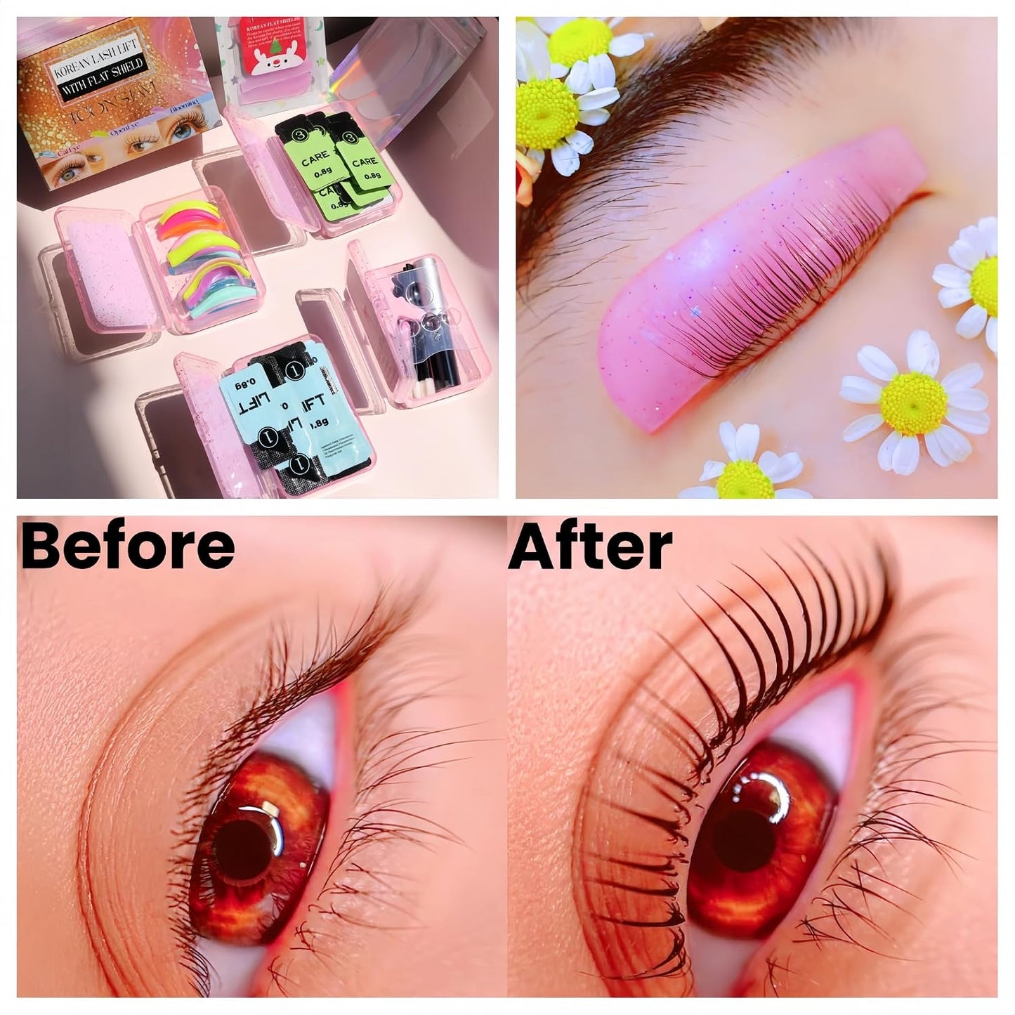 Korean Lash Lift Kit - Professional Eyelash Perming Set with Flat Shields | 15 Sachets for Quick 9-Minute Curling