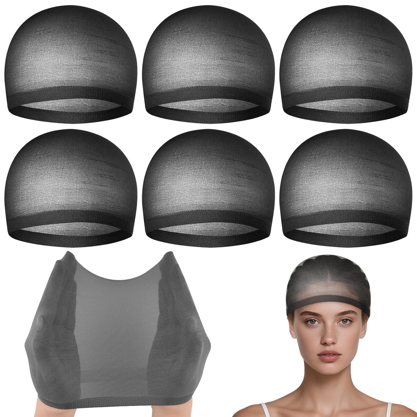 Black Wig Caps for Women - 6 Pcs Ultra-Thin Mesh Stocking Liner | Invisible Hair Net for Cosplay & Daily Use