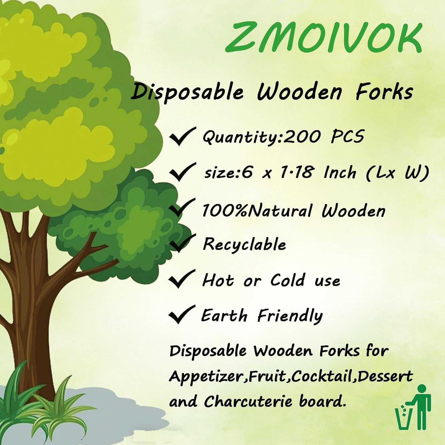 Disposable Wooden Forks - 200 Pack Biodegradable Charcuterie Utensils | 6-Inch Eco-Friendly Forks for Parties & Picnics