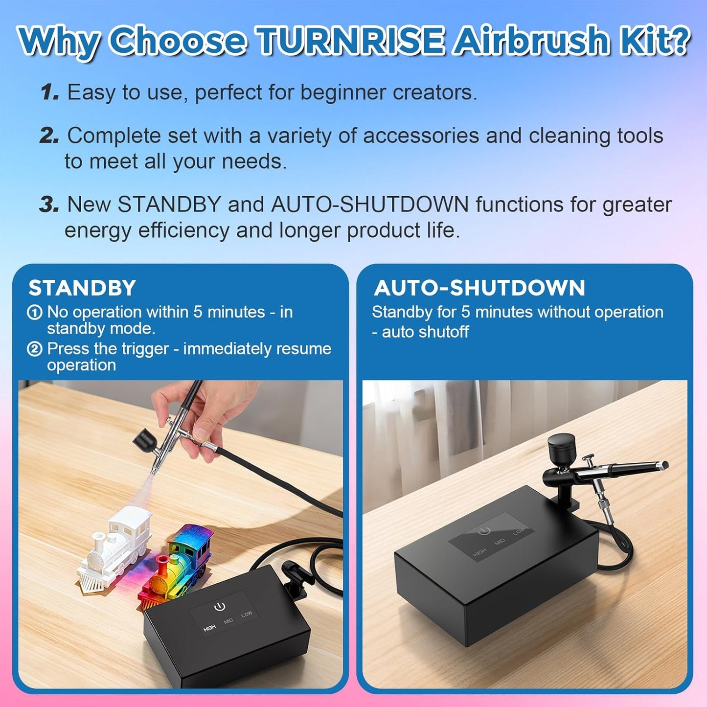Airbrush Kit - Dual Action Airbrush Gun with 3 Nozzles & Compressor | Ideal for Painting, Nails, Makeup & Cake Decorating