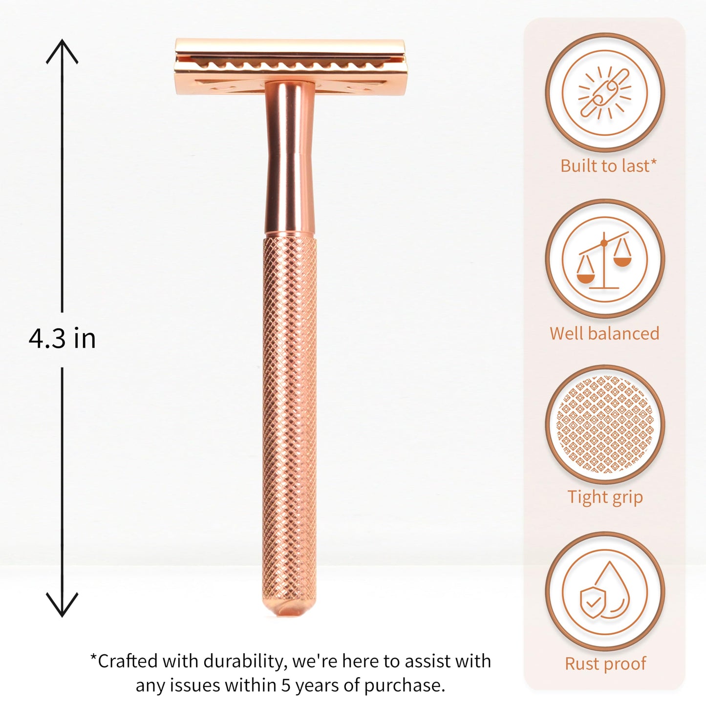 Bambaw Safety Razor for Women with 5 Double Edge Blades, Double Edge Razor, Single Blade Razors for Women and Men, Reusable & Plastic Free – Rose Gold