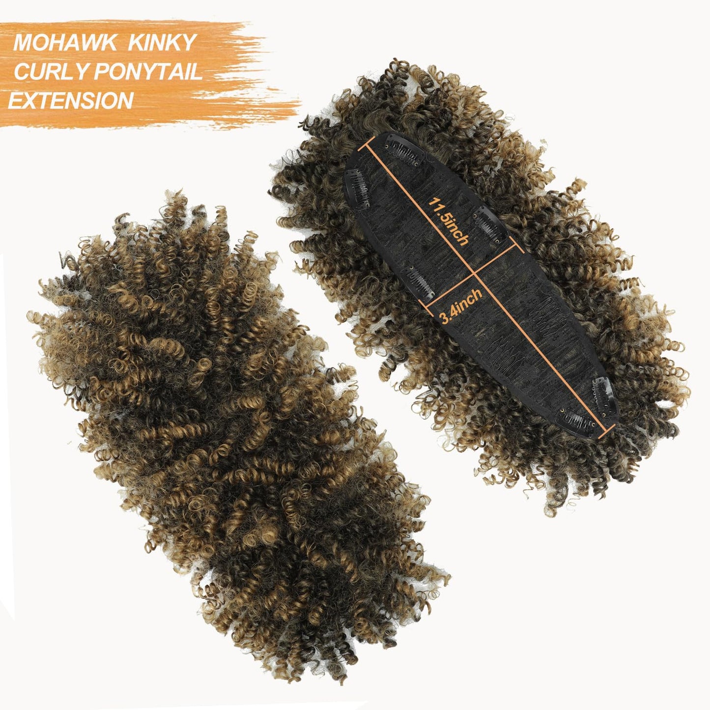 Kinky Curly Blonde Mohawk Wig - Short Synthetic Clip-On Ponytail Extension | Fluffy Hair for Daily & Party Use 1B/27