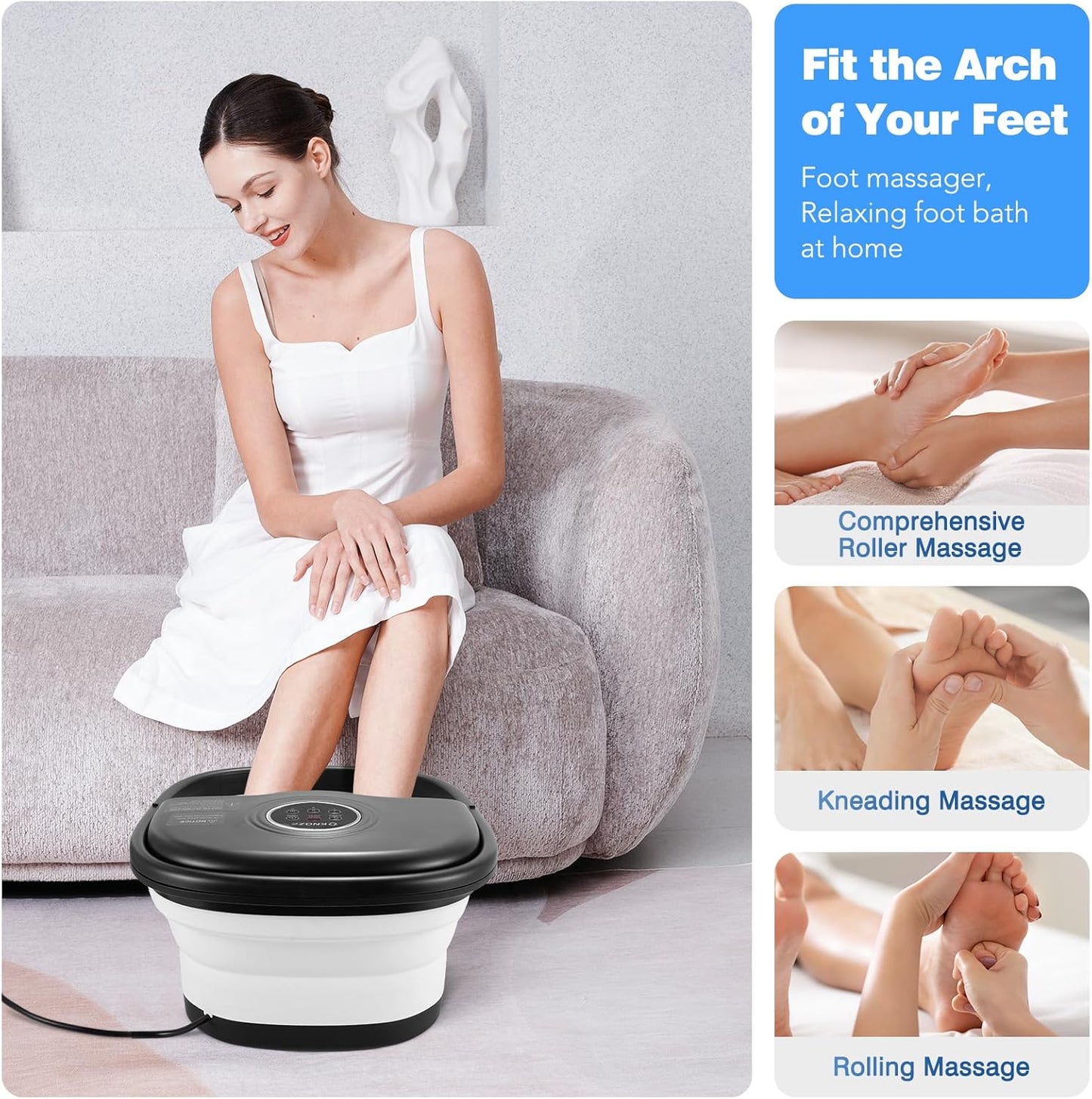 Collapsible Foot Spa Bath with Heat & Remote Control | Bubble Massage, Temperature Control, 16 Rollers, Pumice Stone