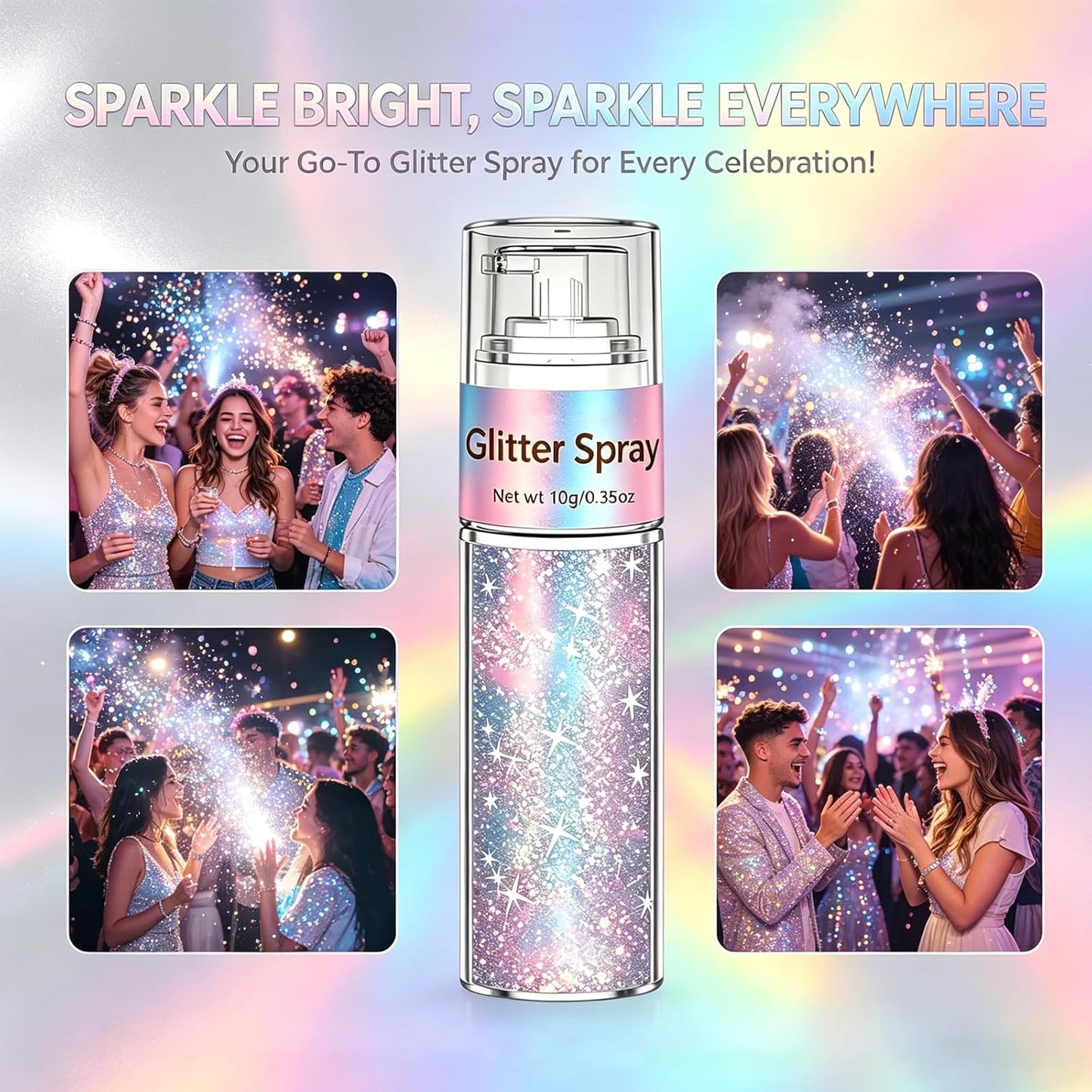 Hair and Body Glitter Spray - Silver Vibrant Glitter Hairspray for Makeup & Nail Art | Ultra-Fine Sparkle for Festivals & Rave Outfits