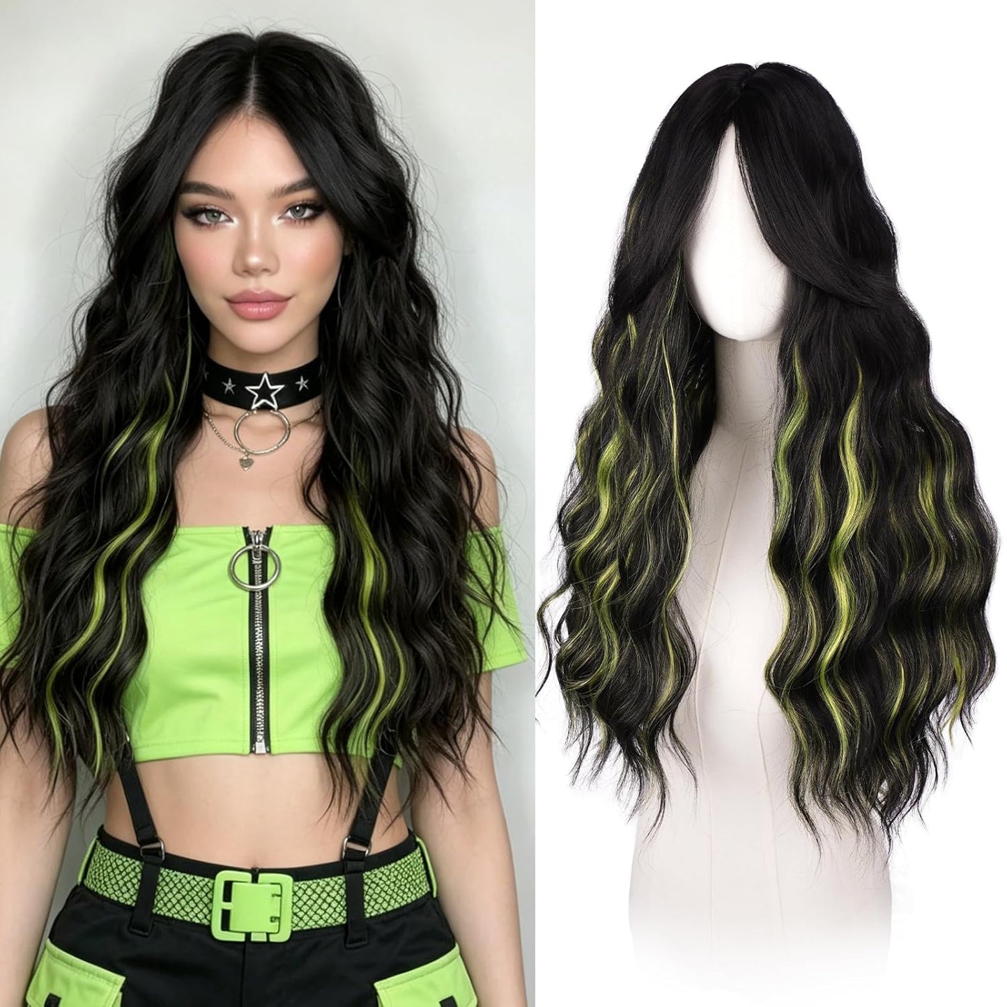 Pink Wigs for Women - Long Wavy Synthetic Hair Wig with Curtain Bangs | 26 Inch Natural Look for Daily Wear & Cosplay