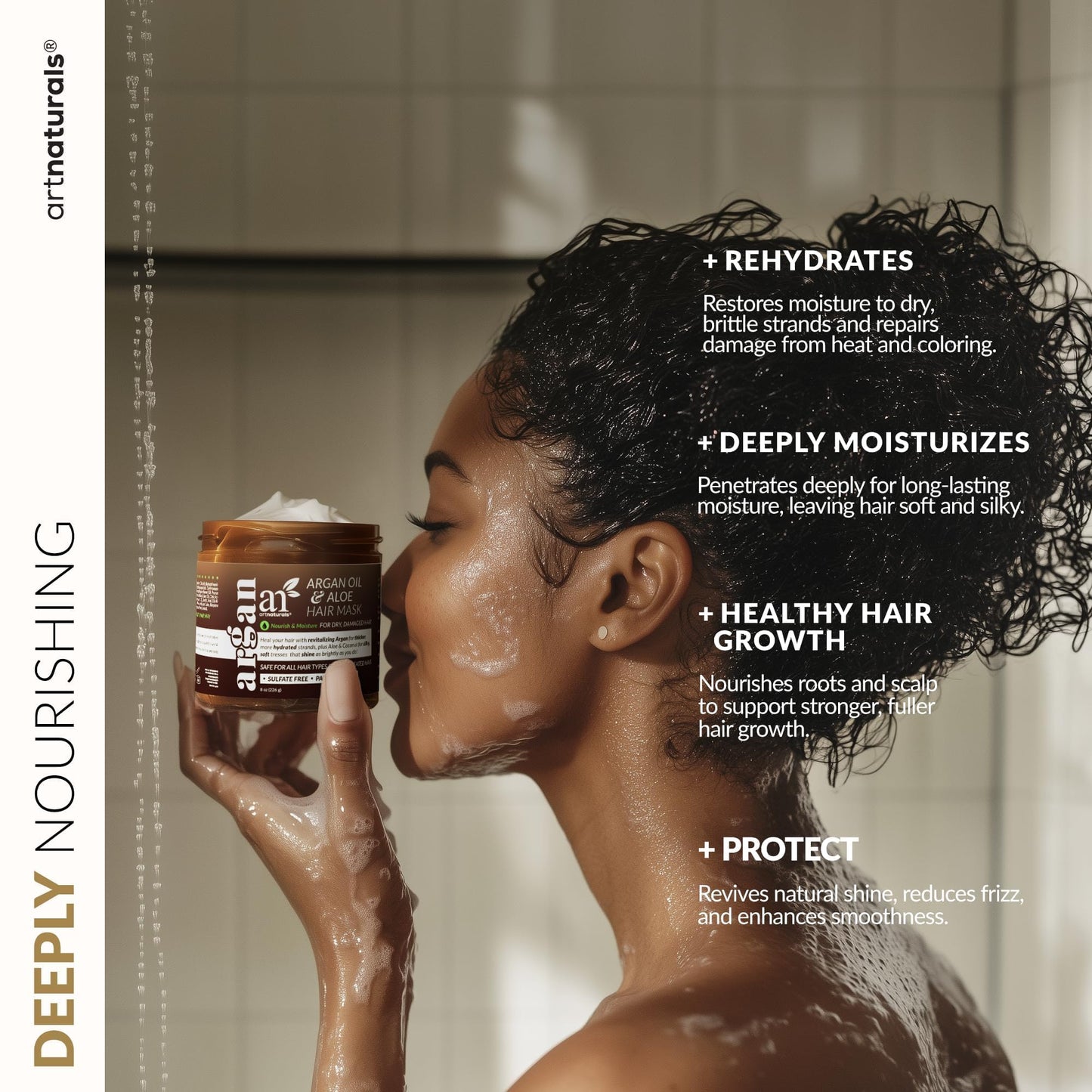 ArtNaturals 2-Step Deep Repair Hair Mask for Damaged Hair - Intensive Treatment for Dry, Damaged & Color-Treated Hair - Argan oil Deep Conditioner w/ Silk Bonnet to Drive Deeper Penetration 8 oz