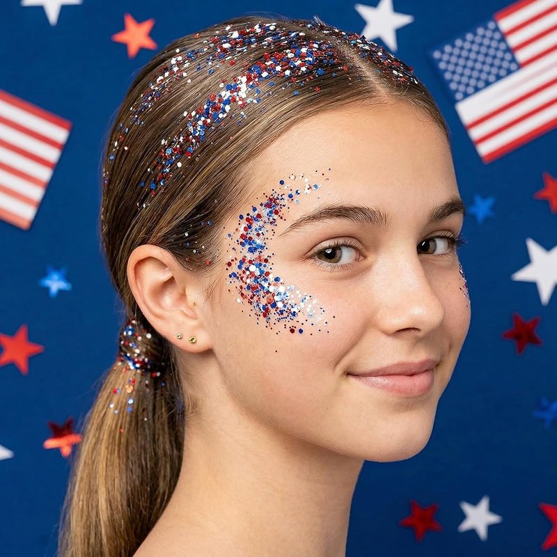Patriotic Body Glitter Stick - Sparkling Red, White & Blue Face & Hair Makeup for 4th of July Celebrations | Waterproof Gel Kit