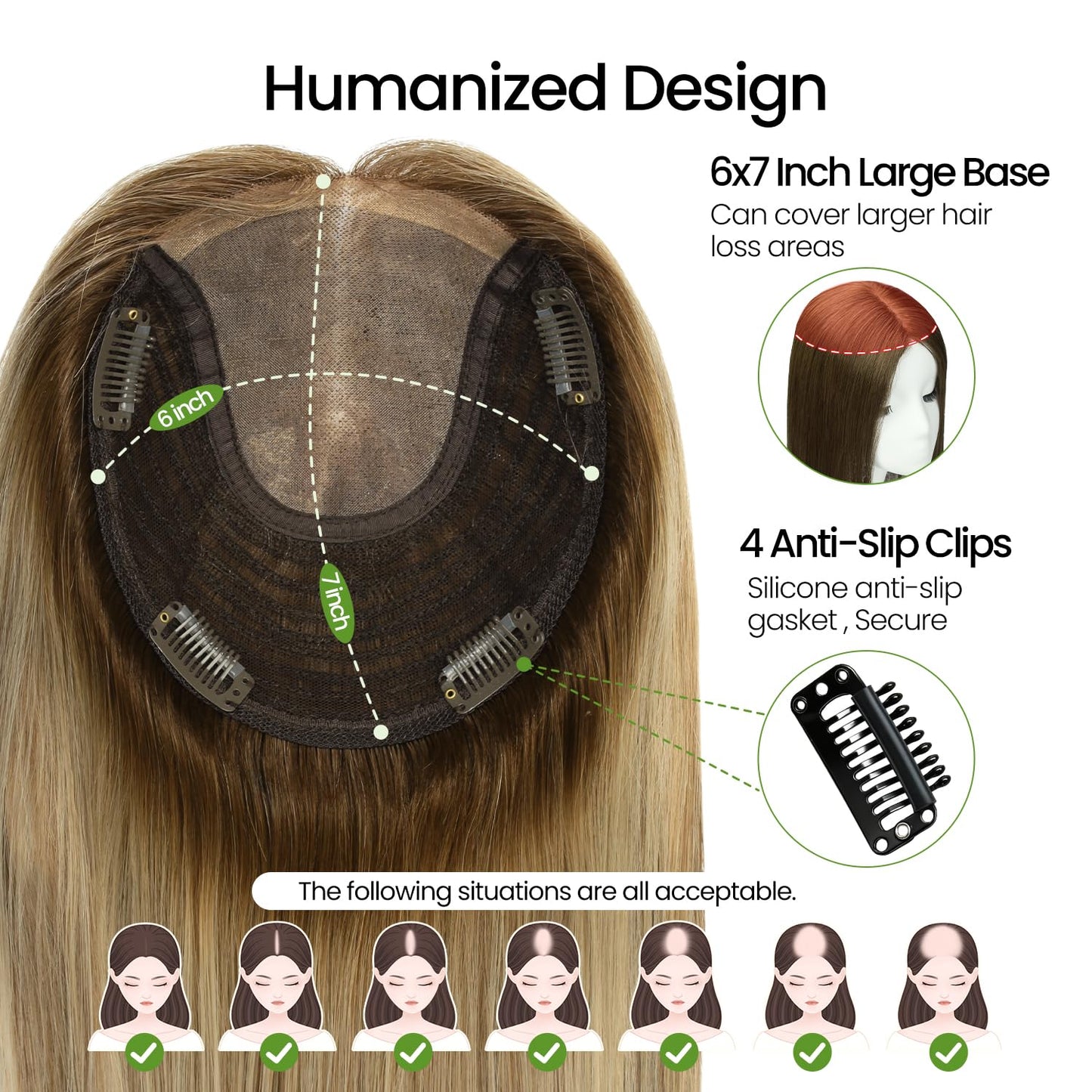 Real Human Hair Toppers for Women - Thinning Crown Solution | 6x7 Inch, 150 Density, 14 Inch Platinum Blonde