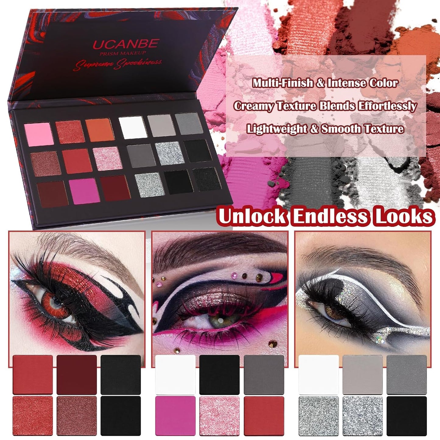 Goth Smokey Eyeshadow Palette - 18 Colors Matte & Shimmer | Dark Makeup for Halloween & Cosplay