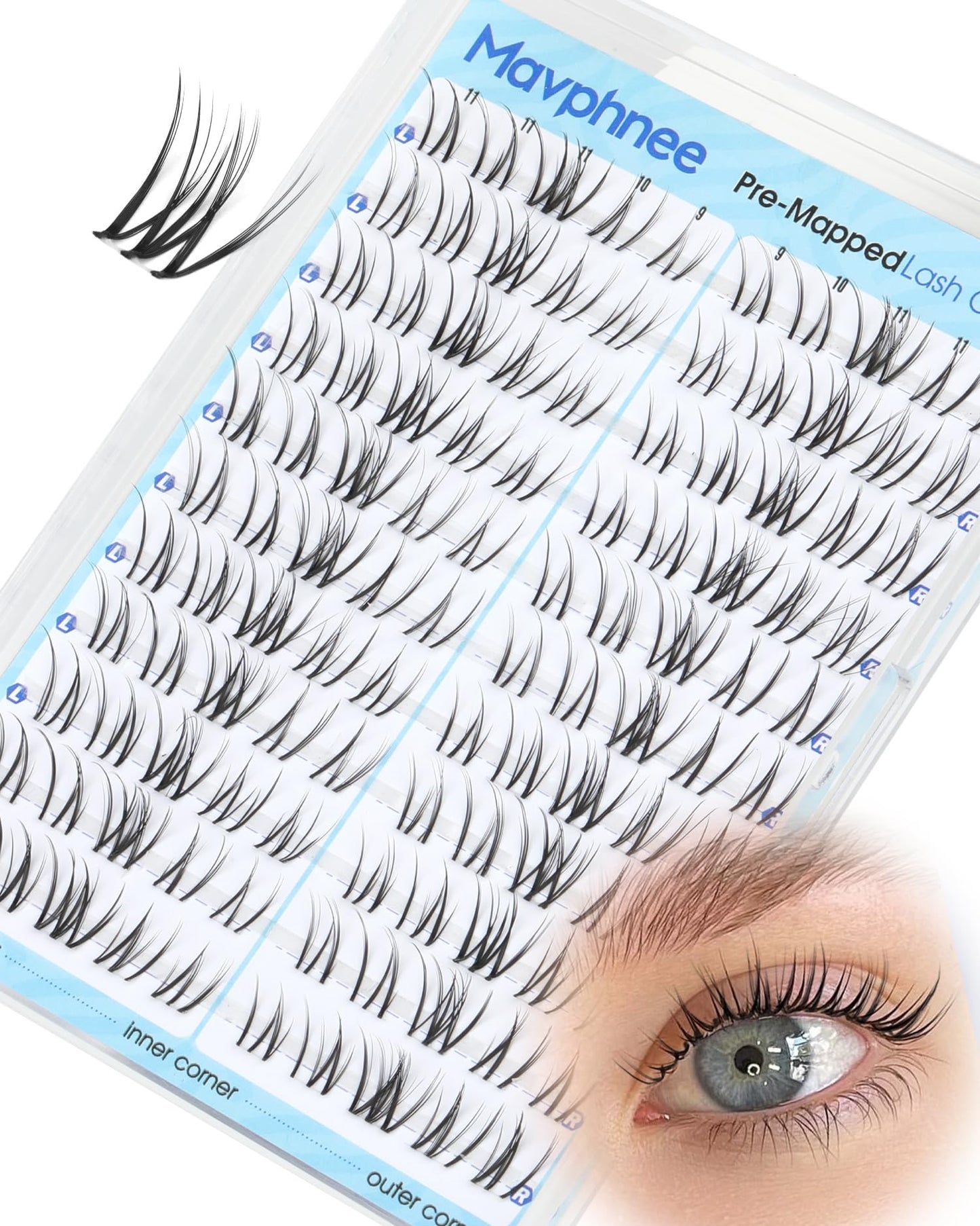 Wet Lash Clusters 9-10-11MM Wispy Cluster Eyelash Extensions Realistic Look Cluster Lashes with CC Curl & Clear Band & Spikes Effect, for Sleek, Glossy and Mascara-Like Finish
