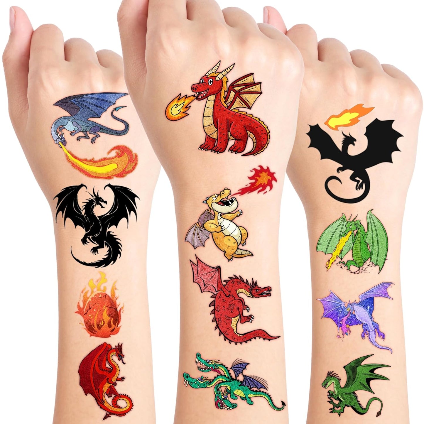 Dragon Temporary Tattoos - 96PCS Pre-Cut Stickers for Kids | Birthday Party Favors & Classroom Rewards