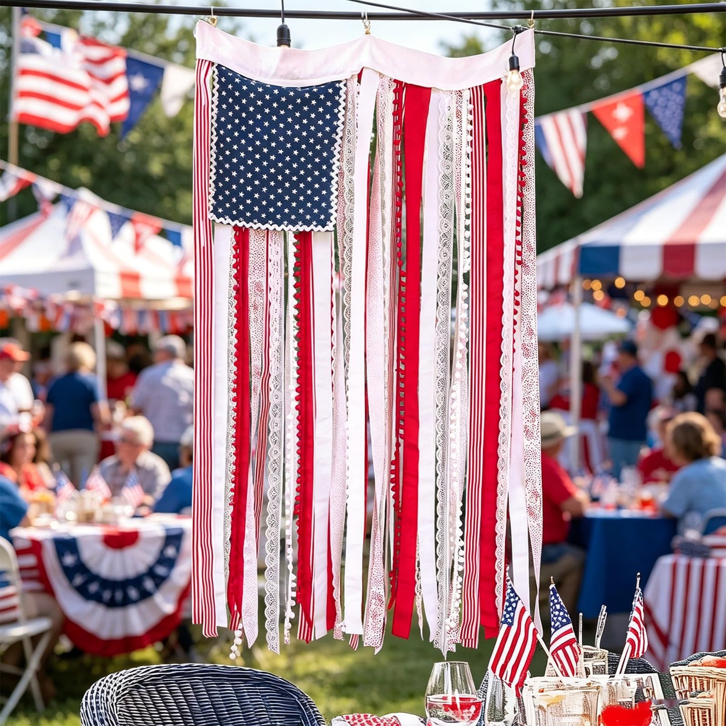 Lighted Rag American Flag Banner, 4 x 2.3 Ft American Flag Banner, 4th of July Decorations Independence Day Retro American Flags Bunting for Outdoor Garden Yard Home Party (2pcs)