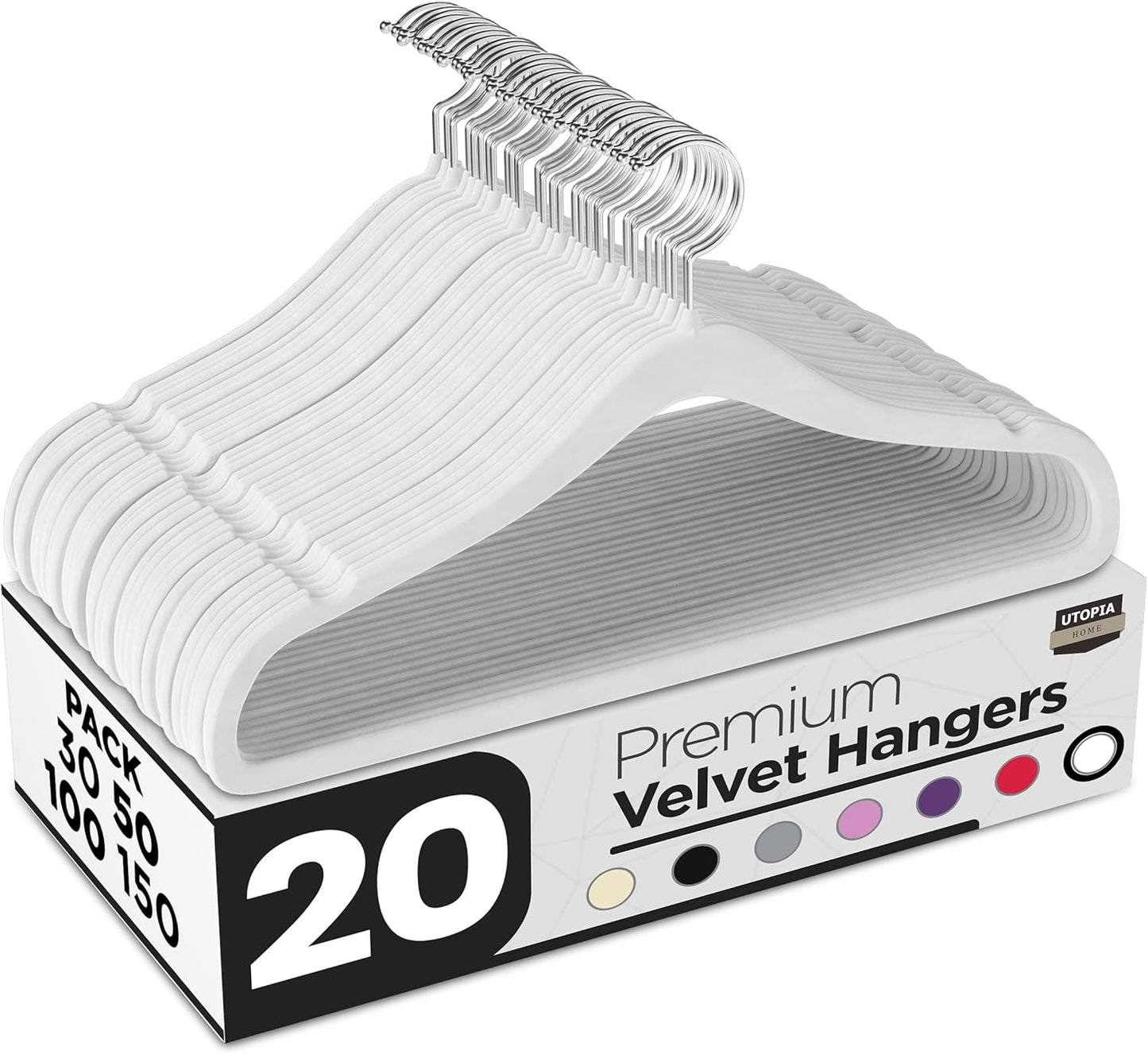 Utopia Home Velvet Hangers - Non-Slip Slim Coat & Pant Hangers | 50 Pack, 360° Swivel Hook, Black