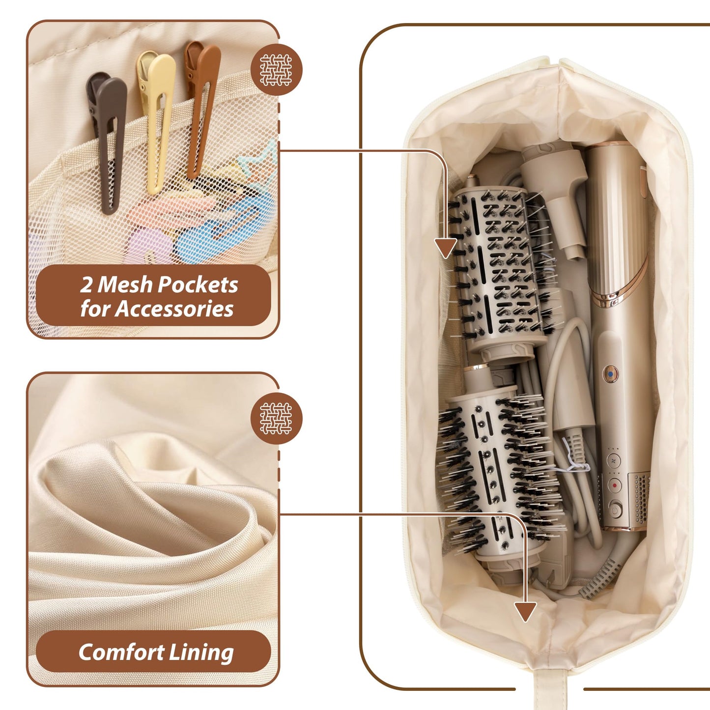 Linpr Shark Flex Style Case, Travel Hair Dryer Bag Compatible with Dyson Airwrap, Quilted Hair Tool Organizer Bag for Women, Portable Carrying Case for Flat Curling Iron Accessories (Beige)