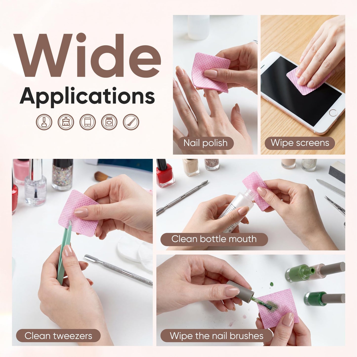 1200 Lint Free Nail Wipes, Acetone Nail Polish Remover Pads, No Lint Wipes for Nail Art Gel Nail Supplies and Eyelash Extensions Wipes
