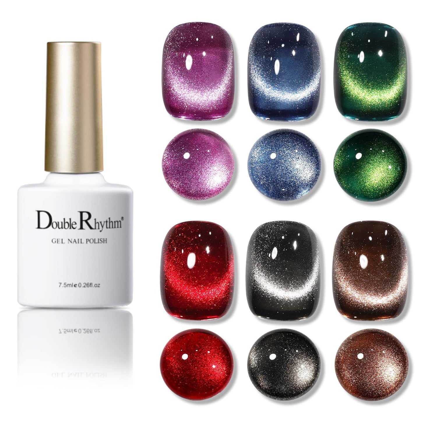 Cat Eye Gel Polish Set - 6 Shimmering Colors with Magnetic Holographic Effect | UV Nail Art Kit