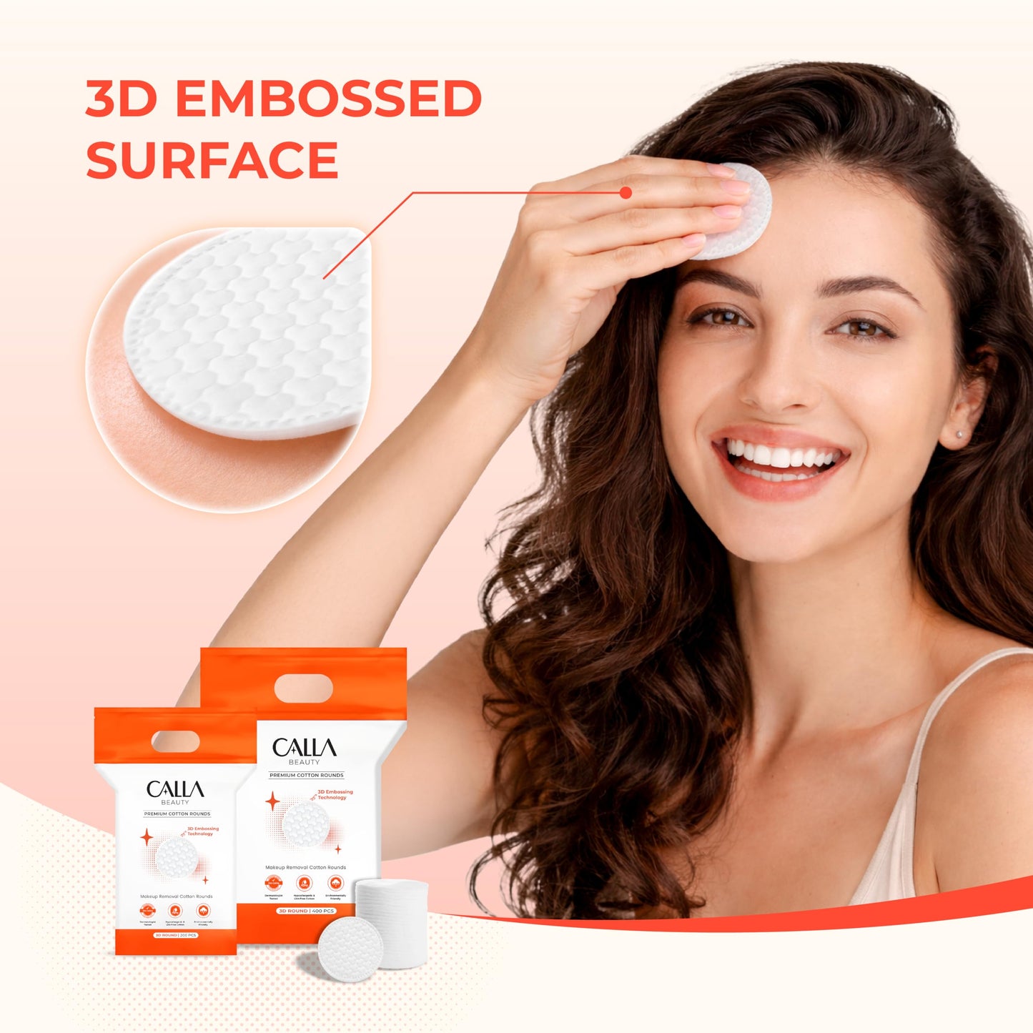 CALLA BEAUTY 3D Cotton Rounds for Face (400 Counts) - Premium 3D Embossing Technology - Textured Thick Cotton Pads, Tear-Resistant & Low Lint Makeup Remover Pads, Absorbent Toner Pads
