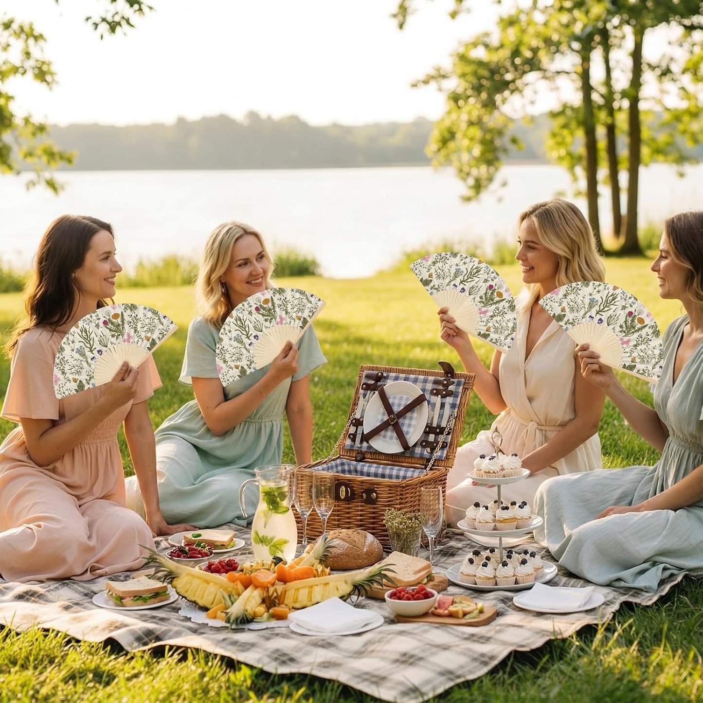 Wildflower Folding Hand Fan Set - 25 Vintage Paper Fans with Organza Bags | Perfect for Weddings & Tea Parties