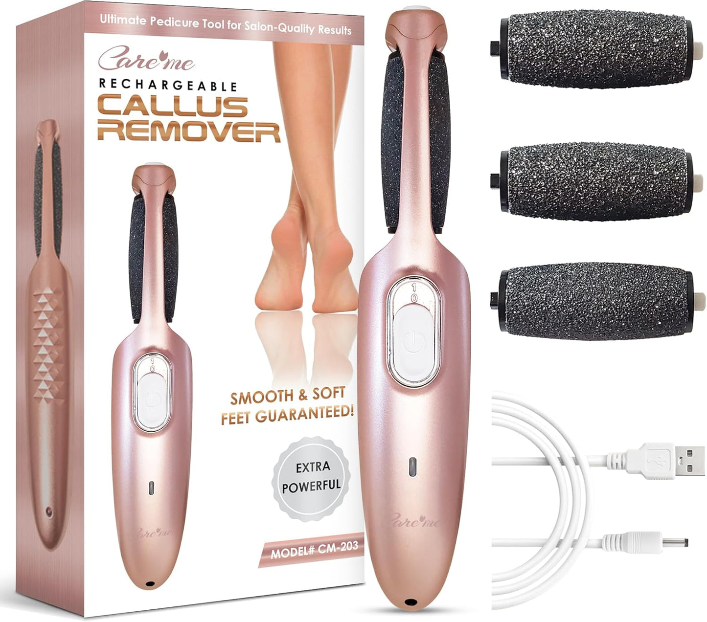 Electric Callus Remover Wand - Rechargeable Foot File & Scrubber for Soft, Smooth Feet | Rose Gold