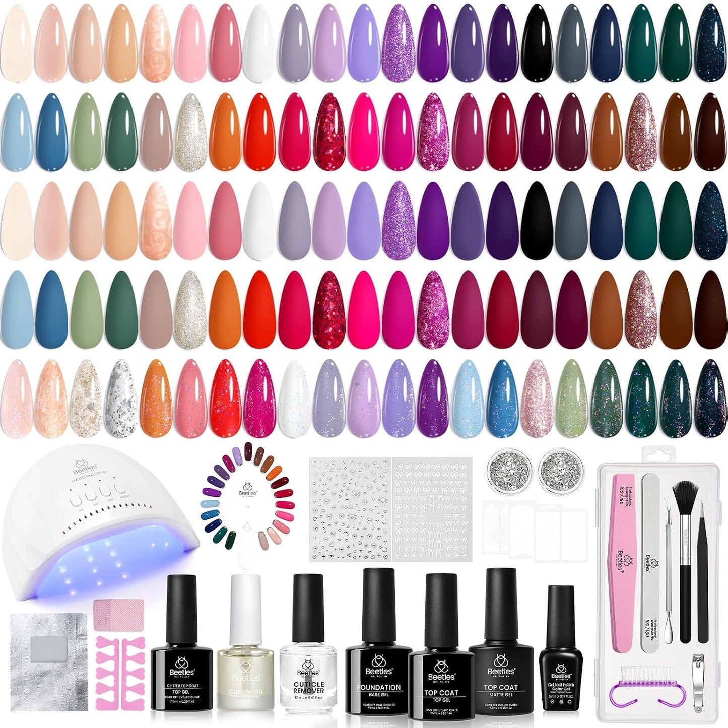 Beetles Gel Nail Polish Set - 23-Piece Summer Colors Collection | UV Gel Polish in Pink, Green, Blue with Base & Top Coat