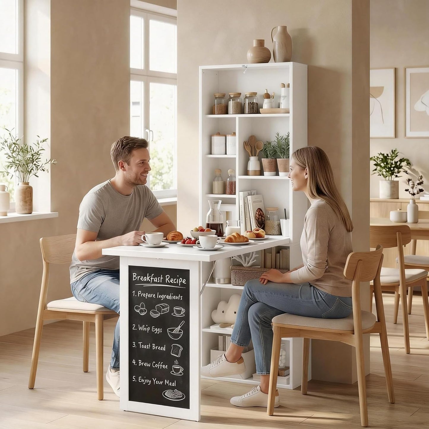 Convertible Writing Table - Foldable Wall-Mounted Computer Desk with Storage Shelves | Space-Saving Design for Small Spaces, White