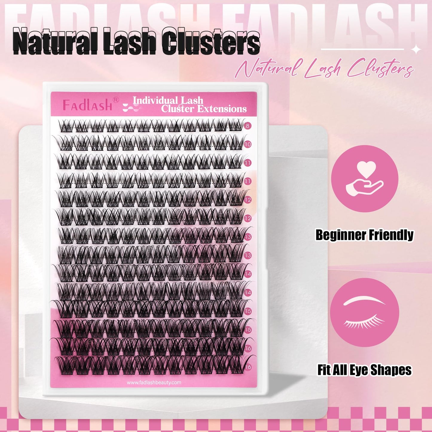 FADLASH Lash Clusters Wispy Eyelash Cluster D Curl 8-16mm Cluster Eyelash Extensions 168Pcs Individual Natural Lashes with Black Thin Band Soft and Reusable (GS49, 8-16mm)