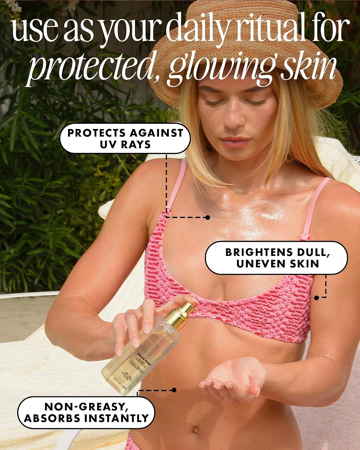 Truly Beauty Solar Baby SPF 45 Sunscreen Oil - Lightweight, No White Cast | 3.1 fl oz for Glowing Skin