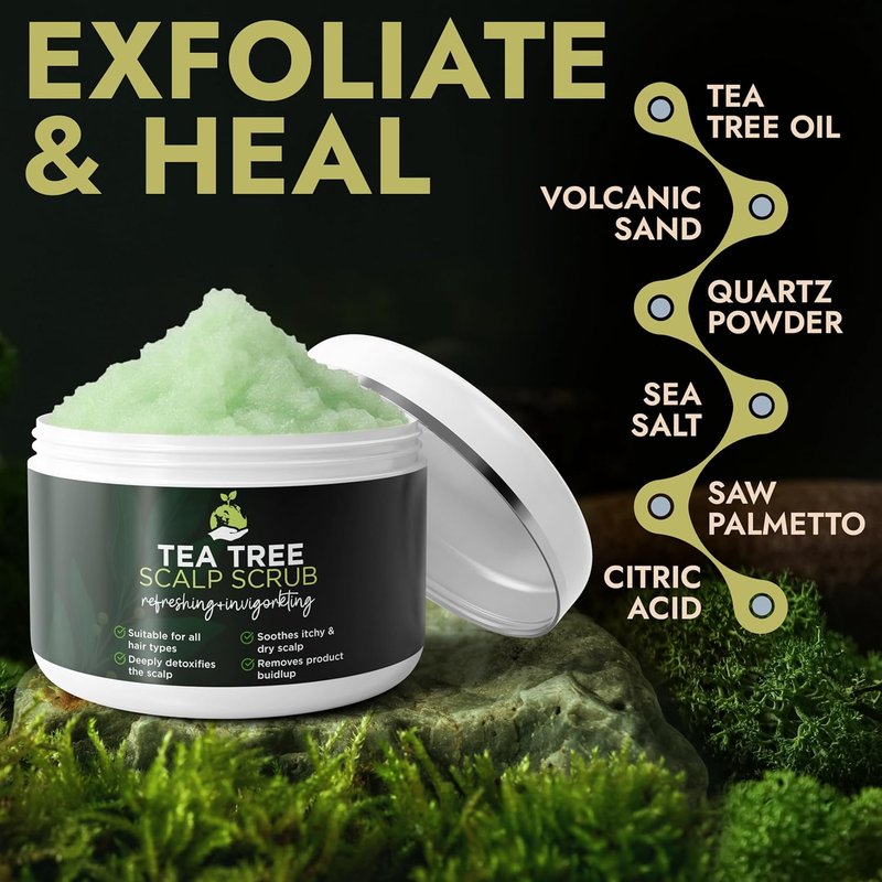 Tea Tree Scalp Scrub - Itchy & Dry Scalp Relief with Tea Tree Oil, Quartz & Sea Salt | Exfoliates & Supports Healthy Hair Growth (Pack of 2)