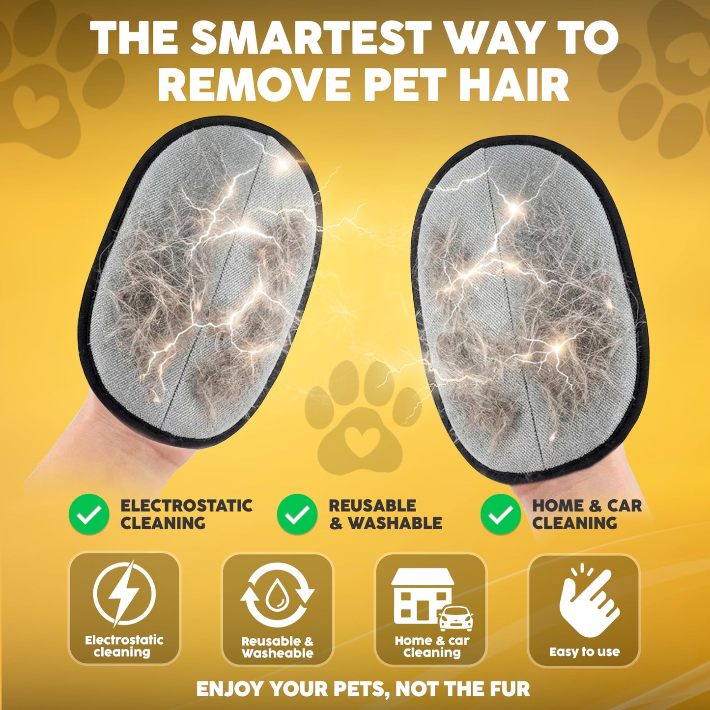 2 Pack Pet Hair Remover Gloves – Cat & Dog Fur Removal Mitt, Reusable Hair Cleaner Glove for Couch, Furniture, Clothes & Car Seats, Lint Cleaning Mitt, Animal Hair Remover Tool