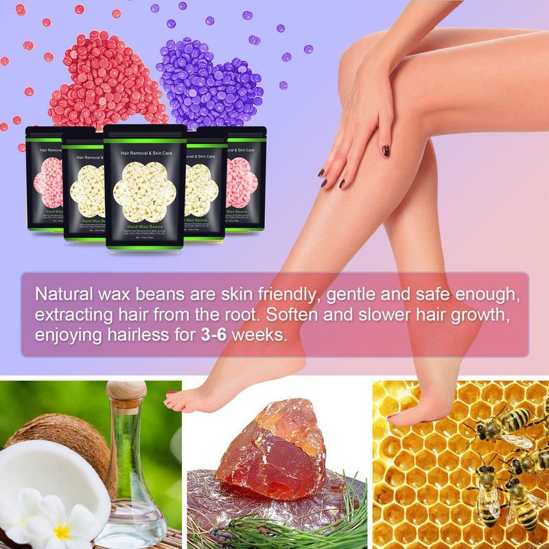 Hard Wax Beans 17.5Oz, Hair Removal Body European Brazilian Pearl Waxing Beads For Women Men Include 10 Waxing Spatulas For Bikini, Eyebrow, Face, Armpit 5 Packs