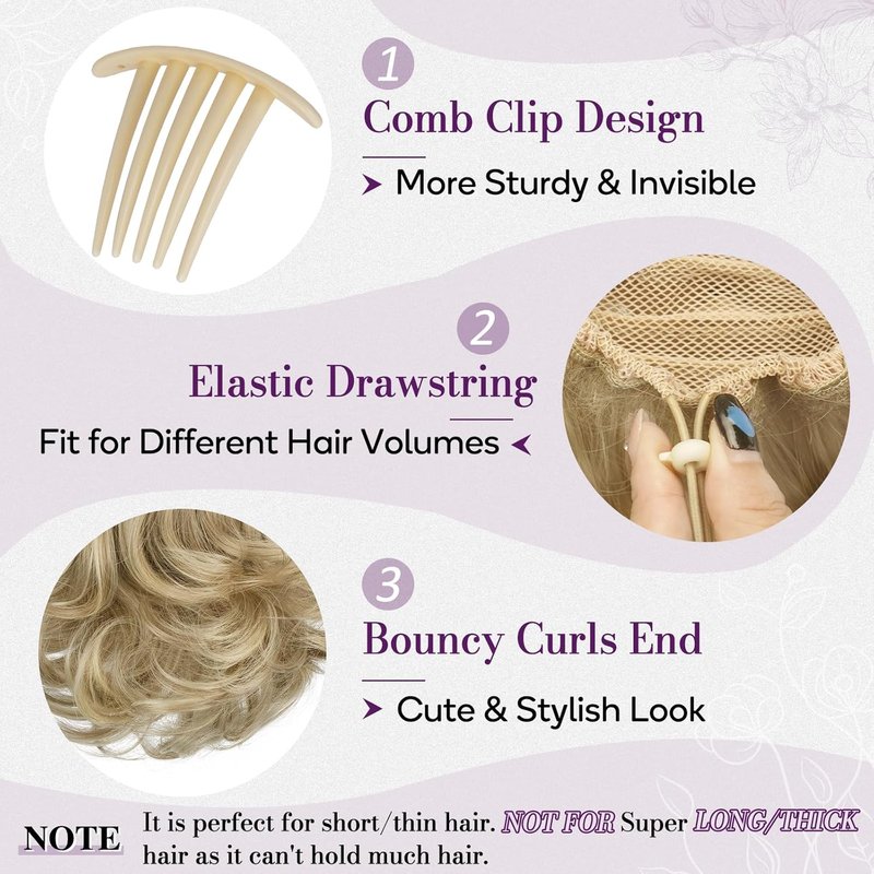 Short Blonde Wavy Drawstring Ponytail - 10 Inch Synthetic Clip-In Hair Extensions | Light Ash Blonde with Highlights