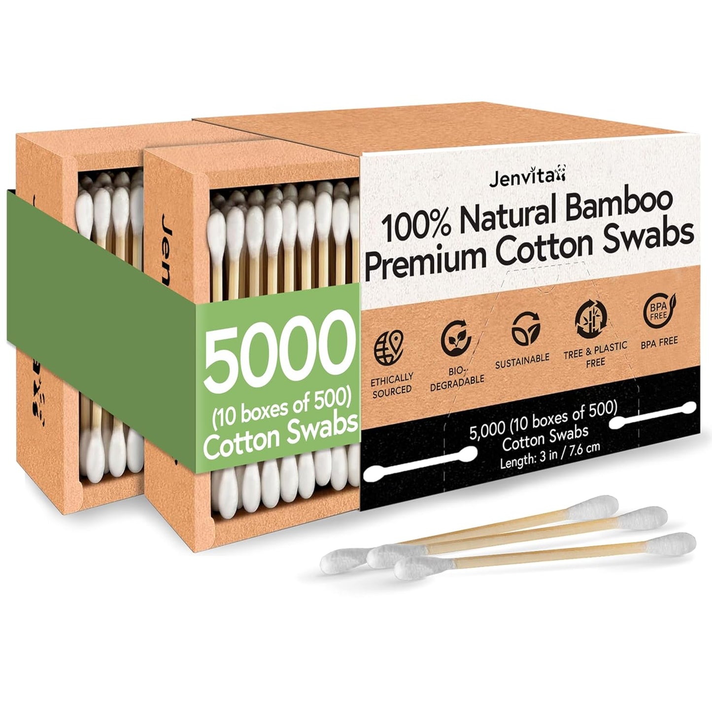 Bamboo Cotton Swabs for Ears - Hypoallergenic Double-Tipped | 500-Pack for Baby Care & Makeup Cleaning