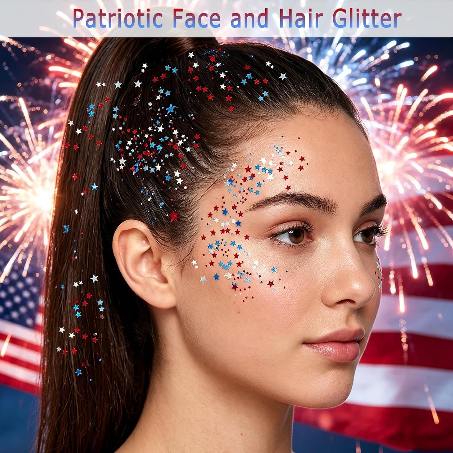 Patriotic Body Glitter Stick - 4th of July Sparkling Face & Hair Makeup | Waterproof Red, White & Blue Glitter