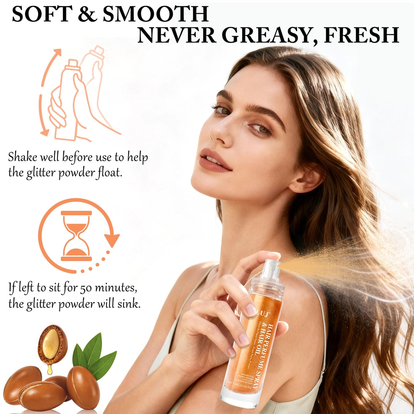SLUJ Hair Perfume for Women, Hair Spray & Body Mist, Summer Lightweight Long Lasting Fragrance Mist, Hair Mist with Argan Oil & Bronze Shimmer for All Hair Types- 50ml