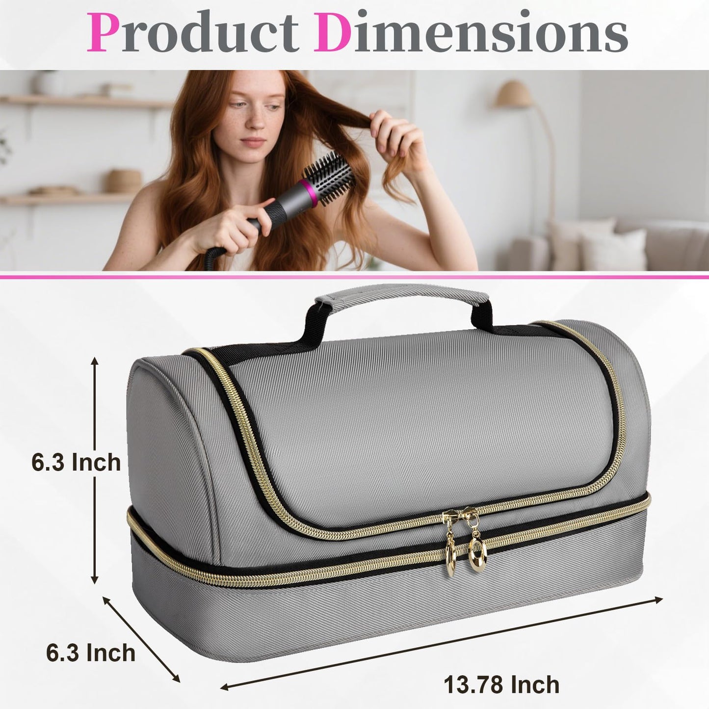 Wigojoy Portable Travel Carrying Case Compatible with for Dyson Airwrap & Shark Flexstyle, Waterproof Carry Bag with Internal Metal Hook for Tangle-Free Travel & Bathroom Storage