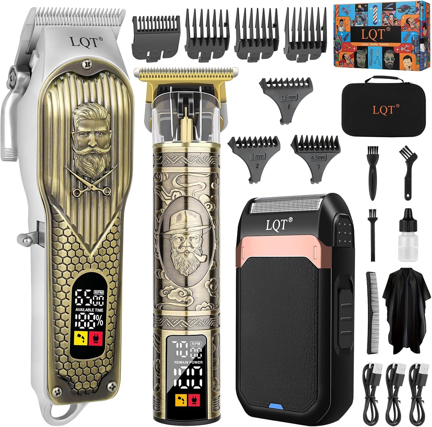 Cordless Hair Clippers & Precision Beard Trimmer Set - USB Rechargeable Grooming Kit with LED Display | Bronze Color
