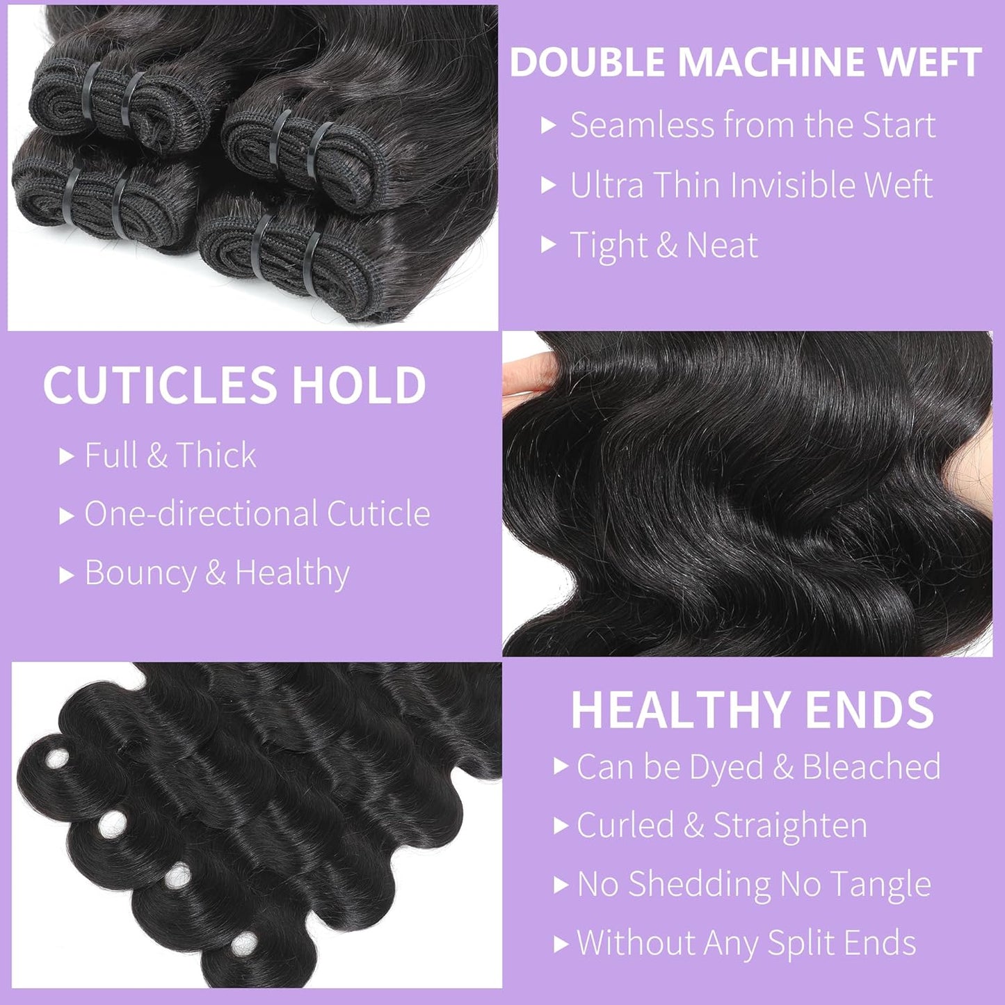 Raw Human Hair Bundles - 100% Unprocessed Brazilian Body Wave | 18-24 Inch, Natural Black, 4-Pack