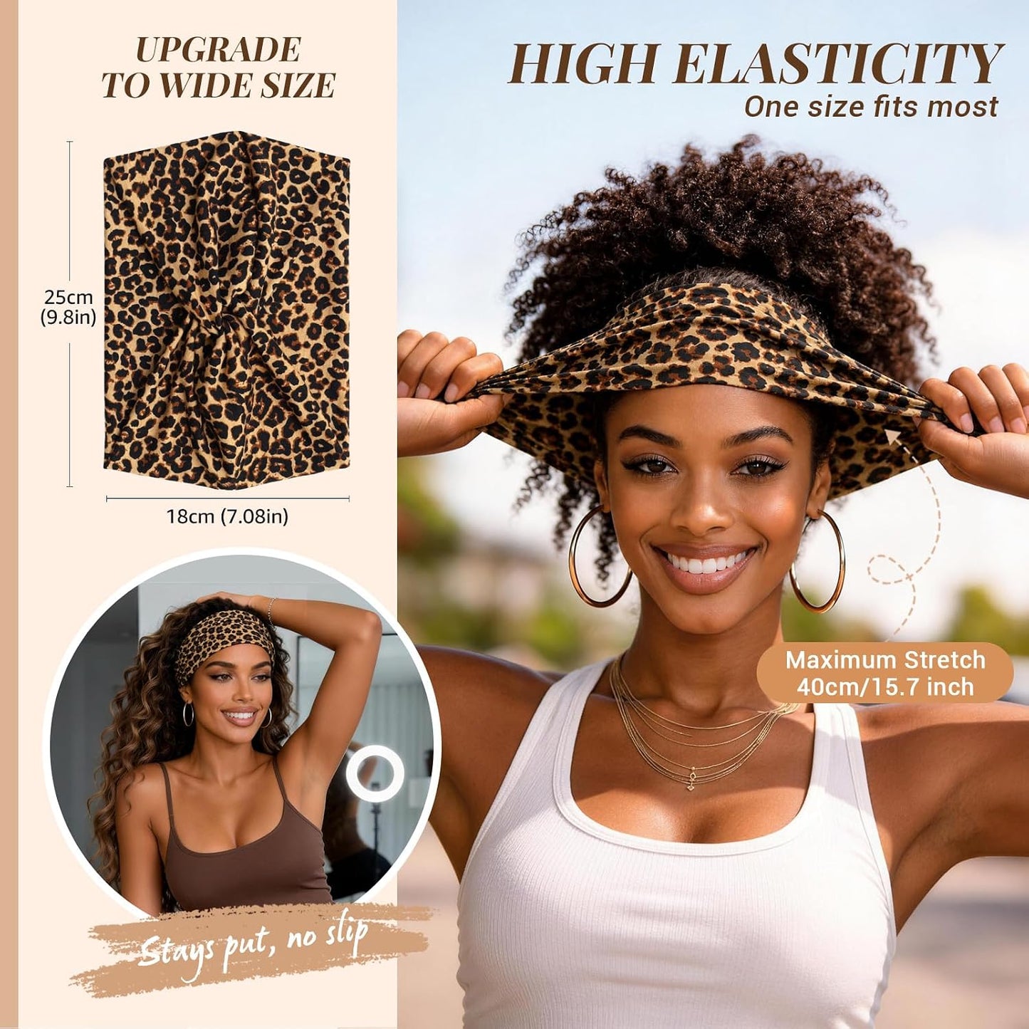 Wide Headbands for Women - 7.08 Inch Thick Boho Turban Hair Wraps | Non-Slip, Moisture-Wicking, 8 Pack Multi Colors