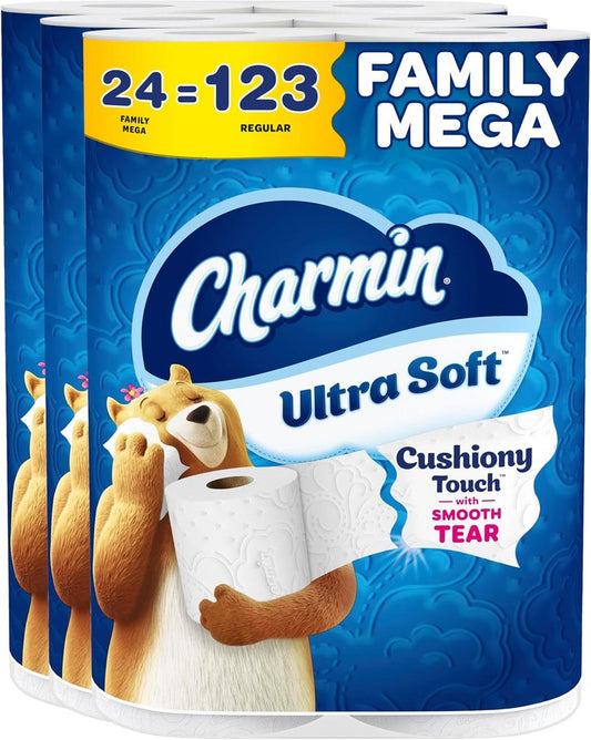 Charmin Ultra Soft Toilet Paper - Cushiony Touch, 24 Mega Rolls | White, Family Size