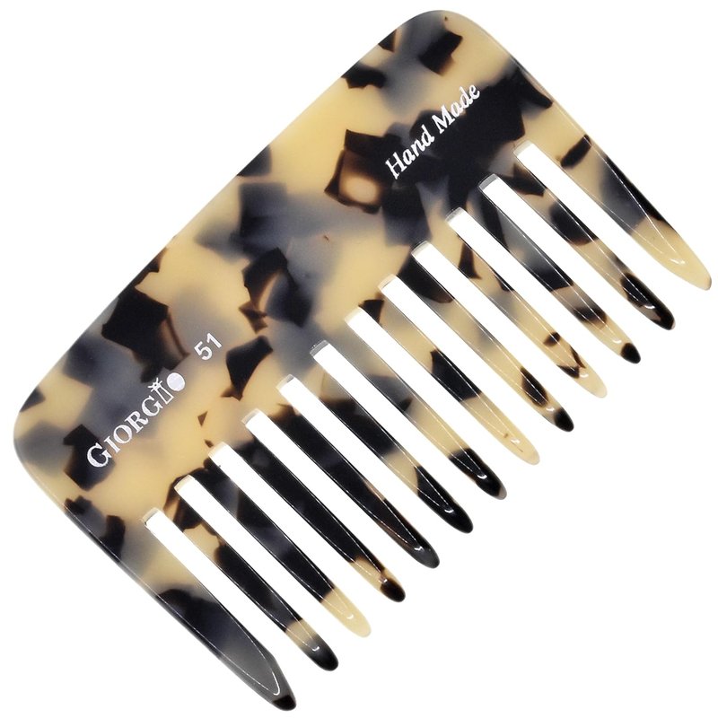 Giorgio G51 TW Small Travel Purse Comb - Wide Teeth Hair Detangler for Thick Curly Hair | Handmade Cellulose Design