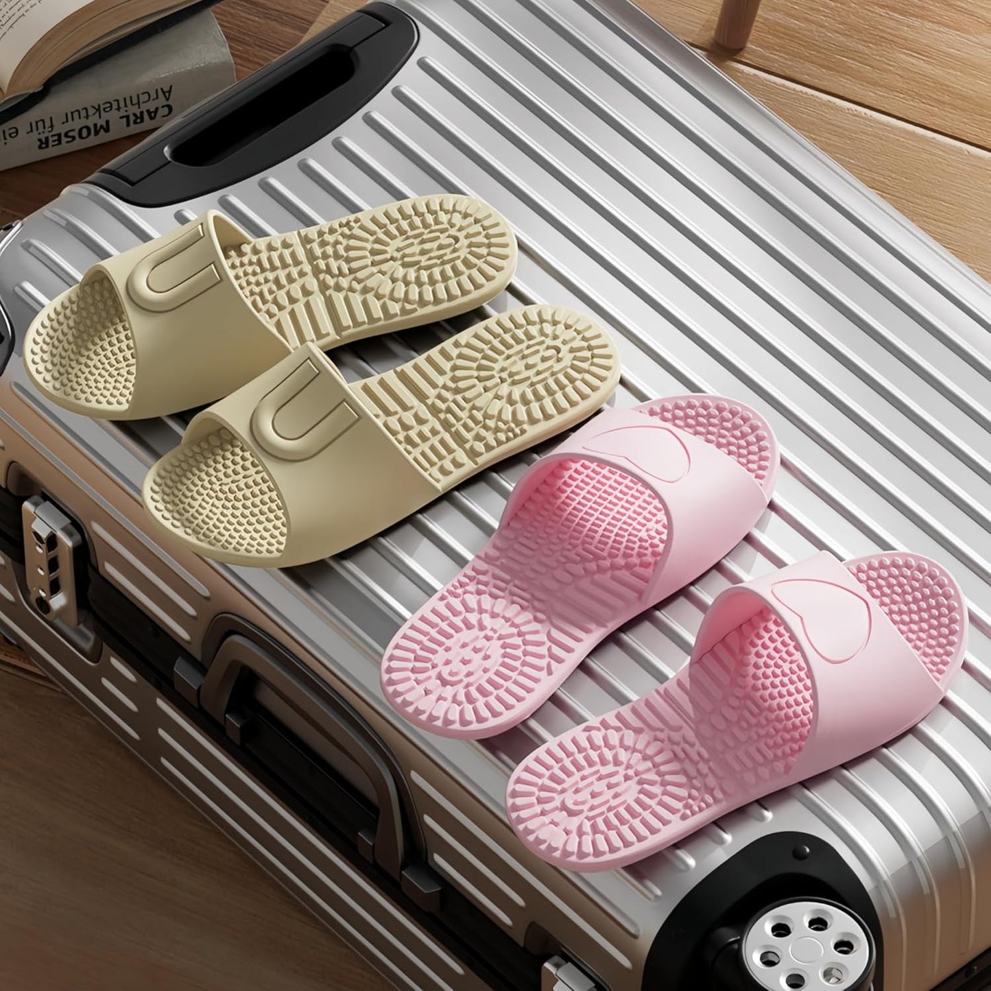 Foldable Travel Slides - Lightweight Non-Slip Massage Slippers for Men & Women | Portable Shower & Spa Use