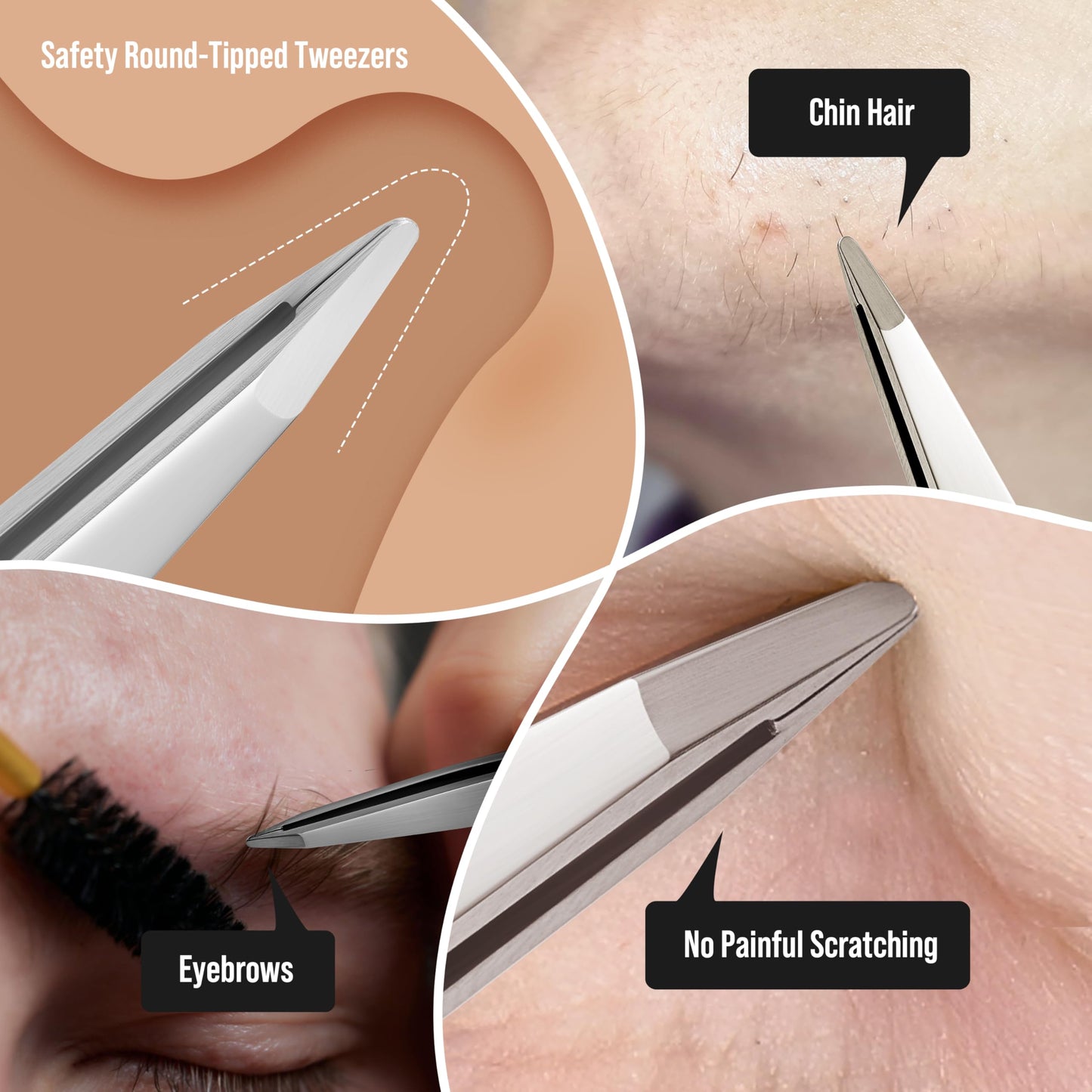 DUROX Round Tip Tweezers for Women Facial Hair, Blunt Tip Tweezers for Chin Hair & Eyebrow Removal, Precision Rounded Tweezers for Hair Removal, Stainless Steel, Round Tweezers for Eyebrows