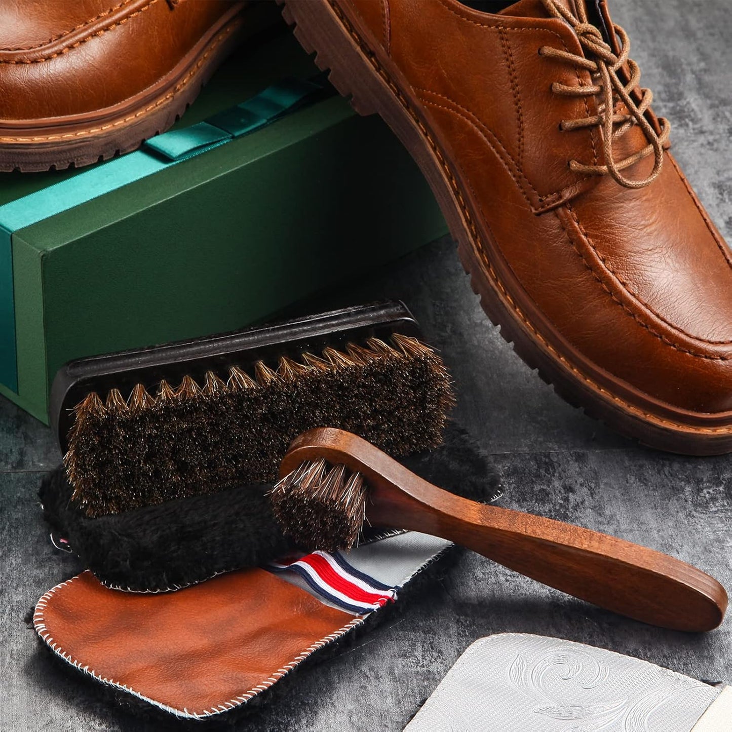 Horsehair Shoe Brush Kit - 4 Pcs Leather & Suede Cleaning Brushes with Microfiber Gloves | Shoe Care Essentials