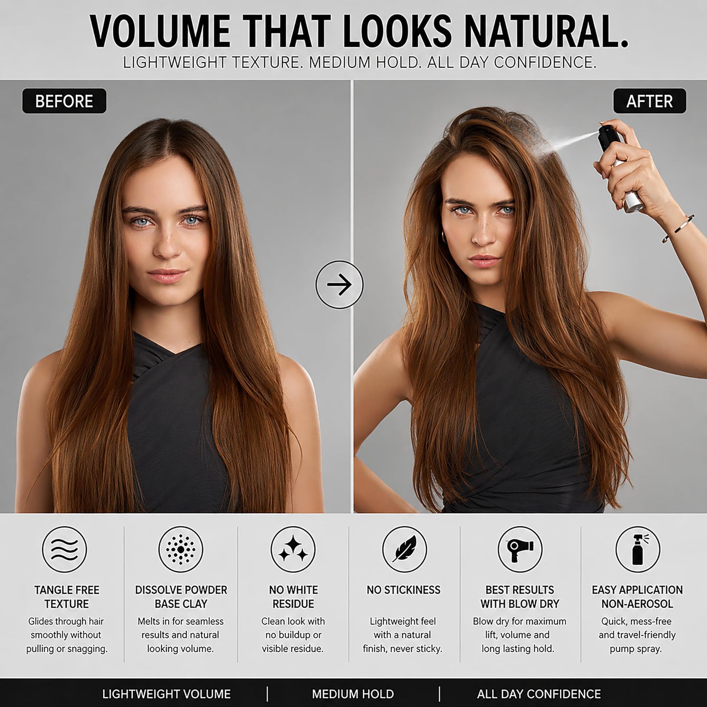 Thick Fiber Hair Styling Powder – Tangle-Free, Non-Sticky, No White Residue – Infused Clay-Based Powder for Volumizing & Texturizing – Matte Finish for Women and Men – Medium Hold – 26g